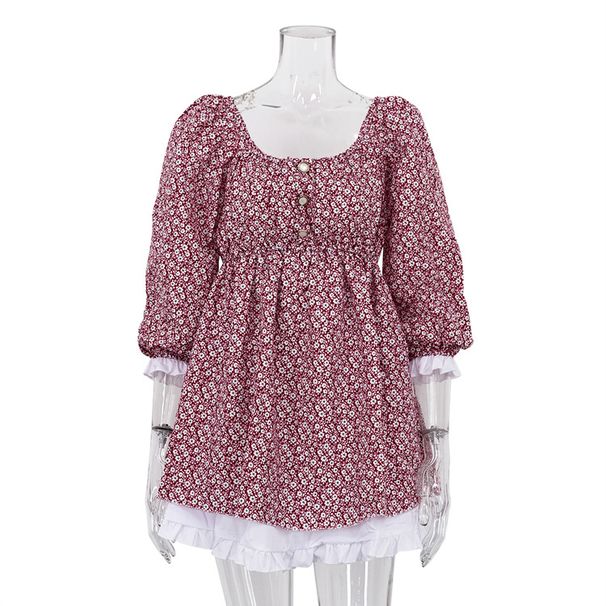 2026 European And American Women's Spring New Printed Dress, Fashionable Puff Sleeves, Square Neck, Slimming A-line_ecoleips.com
