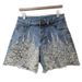 Women's Clothing New Street Blasting Heavy Duty Beaded High Waisted Slim Denim Shorts For Women Fashionable And Versatile Wide Leg Hot Pants_ecoleips.com