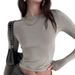 Women's Casual Long-Sleeved T-Shirt, Spring And Autumn Solid-Color Fitted Pullover T-Shirt, Women's Street Wear Base Lay_ecoleips.com