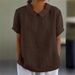Women's Clothing New Loose Lapel Shirt Short Sleeved Cotton Top_ecoleips.com