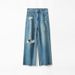 Blue Tencel Non-elastic Frayed Hem Ripped Straight-leg Pants 2025 Summer Fashion High-waisted Petite Cropped Jeans For_ecoleips.com