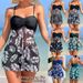 Women's Conservative Mesh Printed Tankini Swimsuit Split Skirt Style Regular Fit Swimwear_ecoleips.com