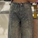 Retro Heavyweight Denim Jeans Rhinestone Patchwork For Women Sparkly Floor-Length Pants Stylish Girls Summer Fashion_ecoleips.com