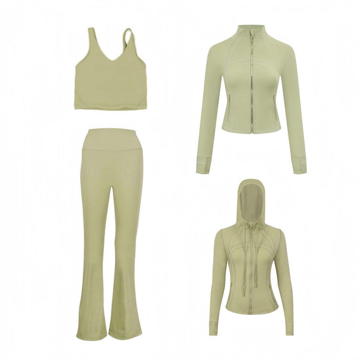 Women's 4-Piece Outfit Set - U-Neck Vest, Cropped Jacket, Hooded Jacket & Flare Pants - Stretchy Slim Fit Activewear For Hiking & Casual Wear_ecoleips.com