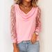 Women's Lace Trimmed Three Quarter Sleeve Top Import T-Shirt Casual Long Sleeve Blouse for Business And Office_ecoleips.com