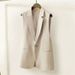 Back-slit Beige Blazer Women, New Spring/autumn Korean Style Design, Sleeveless Outerwear Vest For Petite Women_ecoleips.com