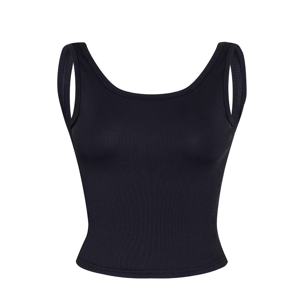 Women's Sleeveless Ribbed Tank Top Stretchy And Breathable Polyester Vest Black Or White Soft And Stretchy Polyester S to XL_ecoleips.com