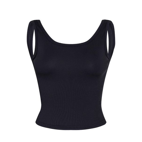 Women's Sleeveless Ribbed Tank Top Stretchy And Breathable Polyester Vest Black Or White Soft And Stretchy Polyester S to XL_ecoleips.com