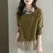 girl Two-Piece Knitted Top Collar Sweater 2025 New Fashionable Small Women's Spring Autumn Base Shirt_ecoleips.com
