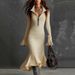 2026 Spring European And American Cross-Border Fashion New Elegant Zipper Collar Bell Sleeve Knit Fishtail Dress_ecoleips.com