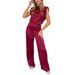 Women's Clothing Solid Color Stand Up Collar Sleeveless Loose Satin Backless Wide Leg Jumpsuit_ecoleips.com