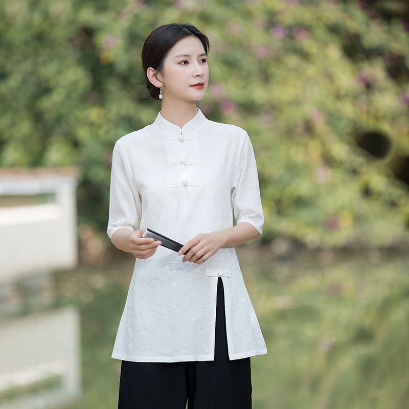 Artistic Style Beauty Salon Beautician Health Center Chinese Tea Dress Women Two-Piece Set Summer_ecoleips.com