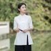 Artistic Style Beauty Salon Beautician Health Center Chinese Tea Dress Women Two-Piece Set Summer_ecoleips.com