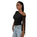 2025 Summer New Fashion Street Style Slim Fit Ribbon Knot Asymmetrical Neck Solid Color Sleeveless Top_ecoleips.com