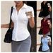 Professional Slim-Fit V-Neck Short Sleeve Blouse For Women – Office Commute & Casual Wear (Black, Burgundy, Blue, White)_ecoleips.com