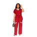 9887 Cross-Border European And American Solid Color Casual Short Sleeve T-Shirt Sports Straight-Leg Pants Summer_ecoleips.com