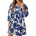cross-border Spring Summer New European And American Design Striped Tie V-neck Three-quarter Sleeve Printed Dress_ecoleips.com