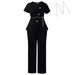 D618 Women's Summer Temperament Button Casual Short Sleeve Top Pants Two-piece Fashion Suit_ecoleips.com