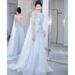 Ethereal Halter Neck Evening Gown Blue Tulle Dress for Women Sophisticated Elegant Style for Birthday Party Coming of Age Ceremony Annual Meeting_ecoleips.com