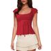 TOP Square Neck Inner Top, Summer Y2K Lace-Up Shirt, Waist-Cinching Sweet Lace Women's Clothing_ecoleips.com