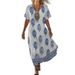 Creative Floral Women's Clothing Summer V-Neck Short-Sleeved Dress Mid-Length Dress_ecoleips.com