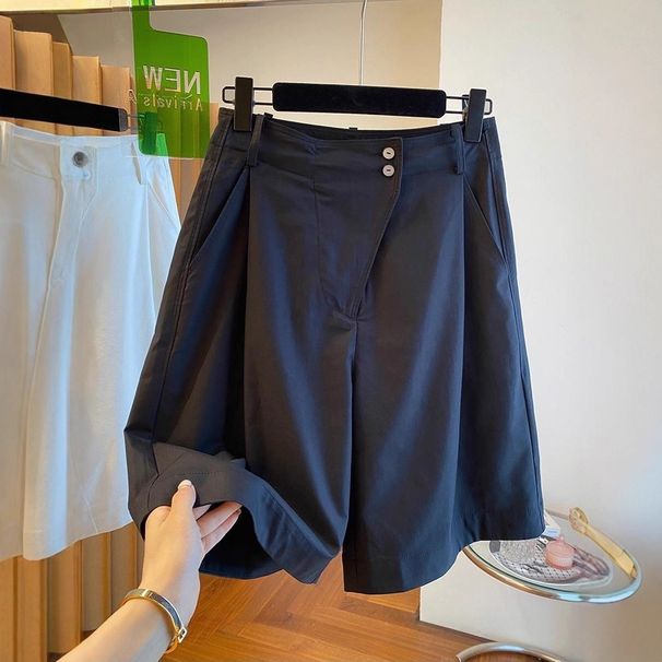 Plus-size Black Women's Summer Thin Cargo Shorts, Loose Fit, Slimming, High-waisted, Straight Wide-leg Mid-length Pants_ecoleips.com