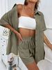 Women's Clothing Shorts Two Piece Solid Color Shirt Suit For Women Casual Loose Short Sleeved Single Breasted_ecoleips.com