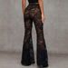 Aria Basics New European American Cross-border High-waisted Sexy Black Lace Bell-bottom Pants For Women, Slim-fit And Flattering,_ecoleips.com