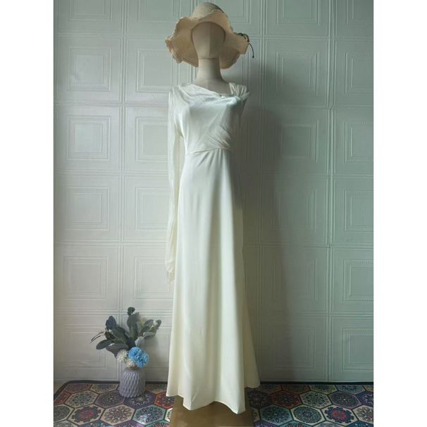 Elegant One-Shoulder Flowy Maxi Dress - Stretchy Polyester Blend, Slit Detail, Flattering Fishtail Hem For Women_ecoleips.com