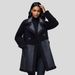 Women's Long Faux Leather Coat With Reversible Design, Fleece Lined, Double-Layer Collar, Oversized Sleeves For Elegant Commute_ecoleips.com
