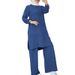 Muslim Women's Two-Piece Sportswear Set Double Bar Elegant Pure Color Long Sleeve Shirt Wide Leg Pants Outfit_ecoleips.com