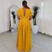 Women's Clothing V Sleeve Elastic Waist Slim Long Skirt New Style Solid Color Temperament Fashion High Waist Dress Female_ecoleips.com
