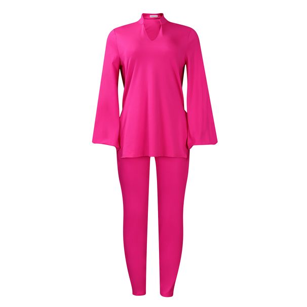 Women’s Clothing Autumn And Winter Fashion Style Solid Color Large Size V Neck Long Sleeved Tops And Pants African Suit_ecoleips.com