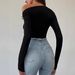 Chic Off-Shoulder Long Sleeve Bodysuit With Tie Detail - Stretchy High-Waisted Jumpsuit For Women, Black_ecoleips.com