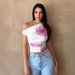 Women’s Clothing Sexy Hot Girl Hibiscus Flower Print Asymmetrical Neckline Short Top Waist Design Vest Top_ecoleips.com