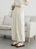 CHIC VEN Women White Pants Solid Casual Elastic Waist High Waisted Pleated Wide Leg Female Trousers Fold Summer 2025 Clothing_ecoleips.com