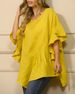 Women’s Solid Round Neck Drop Shoulder Top – Flounce Sleeves & Asymmetric Hem For Trendy Elegance_ecoleips.com