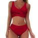 Women's Clothing Split Twist Bikini Solid Color High Waisted Sexy Tie Up Hollow Swimsuit For Women_ecoleips.com