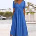 Women's Clothing Women's Solid Color V Neck Short Sleeve Dress With Pocket Autumn Fashion Personalized Clothing_ecoleips.com