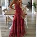 New European And American Bohemian Style High-Waisted V-Neck Floral Print Long Dress For Women_ecoleips.com