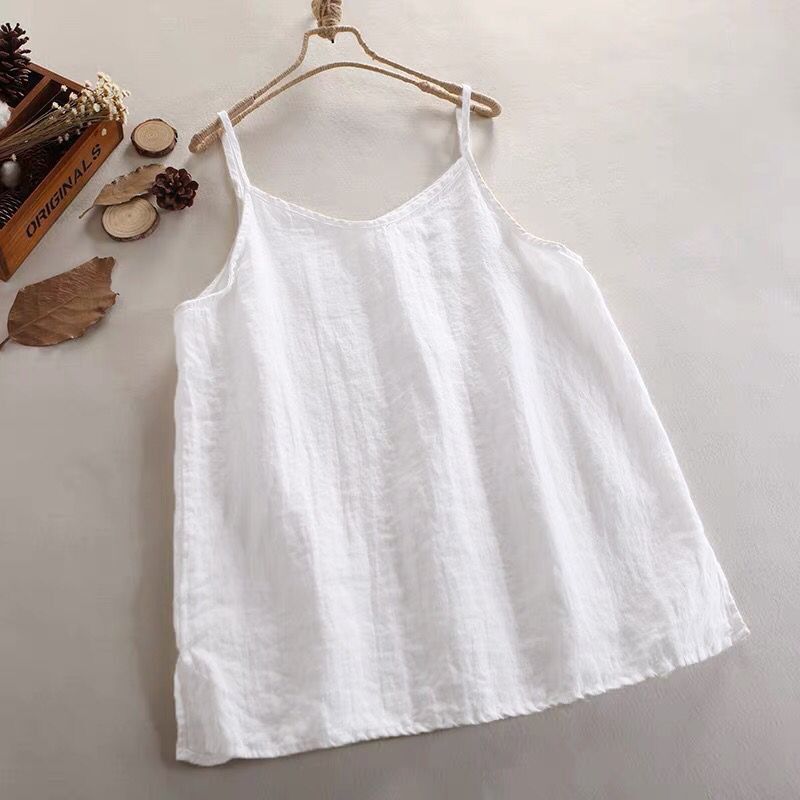Summer Simple All-match Top Loose Thin Camisole Solid V-neck Vest Women Clothing Sleeveless Casual Highstreet Holiday T-shirt_ecoleips.com