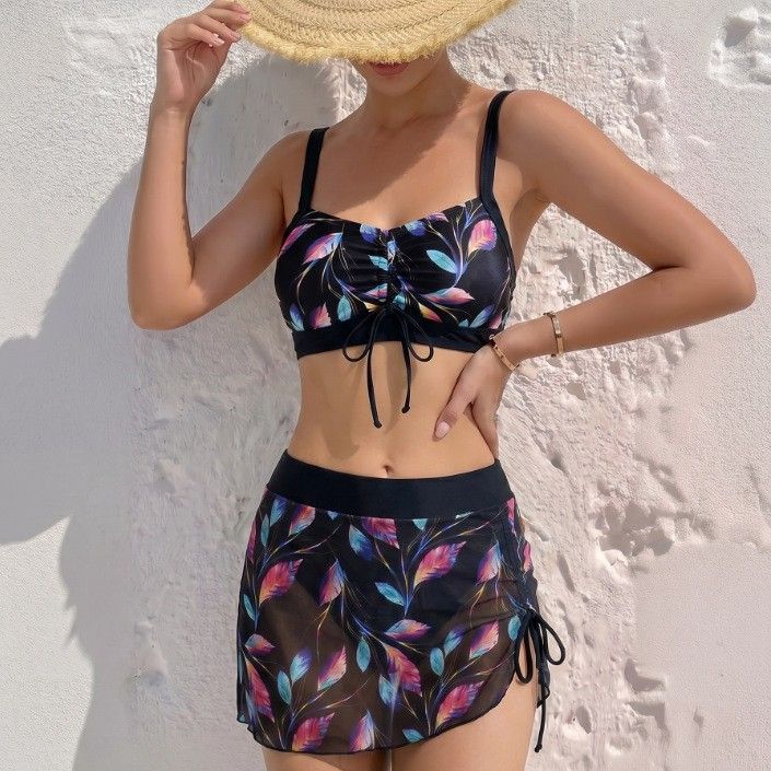 Women's Three Piece Swimsuit 2026 Halter Neck Bikini Set Backless Slimming Printed Sexy Waist Revealing Swimwear_ecoleips.com