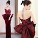 Elegant Retro French Style Burgundy Wedding Dress High-End Suitable for Brides Engagement Parties Toasting And Emcee Performance Evening Gown_ecoleips.com