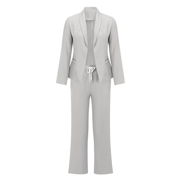 Elegant Women’s Blazer & Trousers Set – Stretch Polyester Professional Suit (S-XXL, Black/Tan/Navy/Light Gray/Chocolate)_ecoleips.com