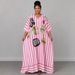 African Women's plus Size Long Dress V Neck Striped Slimming Loose Style Vacation Clothing New 2026 in Stock_ecoleips.com