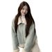 Women's Korean Style Faux Suede Faux Fur Collar Short Jacket Winter Warm Thickened Fashion Versatile Top - Light Blue_ecoleips.com