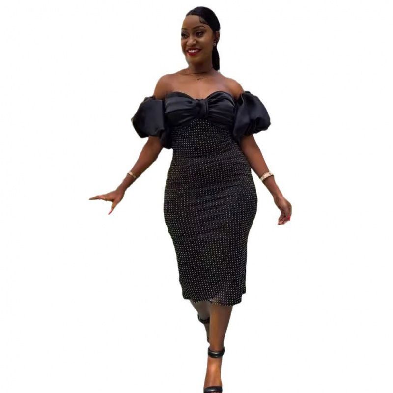 Women's Clothing Hot Diamond Hip Wrapped Slit Slim Tube Top Dress_ecoleips.com
