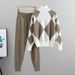 Fashion suits for women new casual knitted plaid sweater two piece suit European goods trend_ecoleips.com