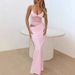 2025 Women's New Solid Color Casual Sleeveless Strap Mesh Top Slim Fit Evening Long Dress_ecoleips.com