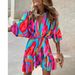 2025 Cross-Border Bestseller Autumn Bat Sleeve V-Neck Hem Fashion Printed Dress Women's Clothing_ecoleips.com
